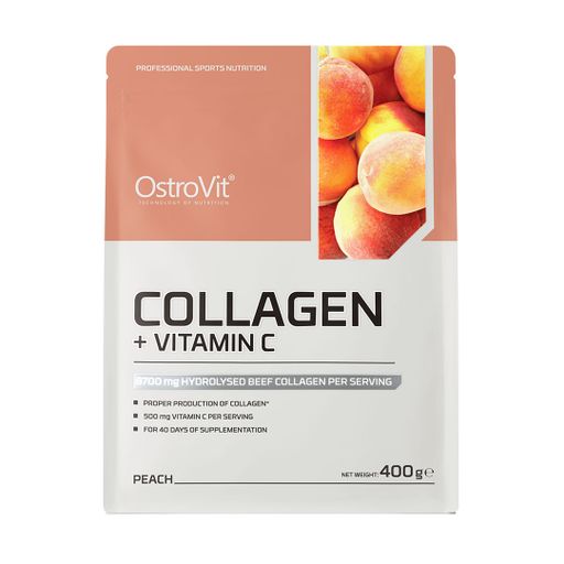 Колаген для суглобів та зв'язок OstroVit Collagen + Vitamin C з вітаміном C зі смаком персику, в порошку, 400 г