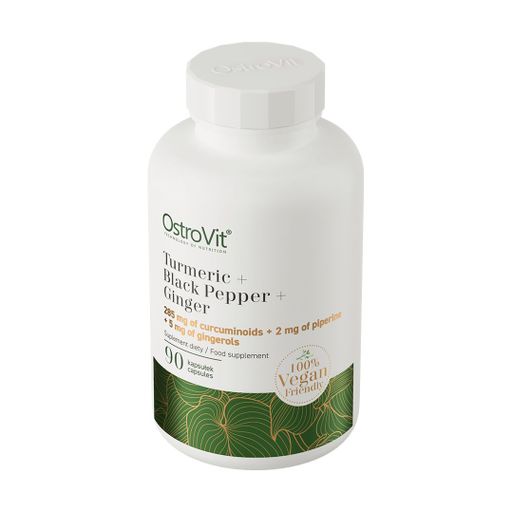 Куркума с черным перцем и имбирем OstroVit Turmeric + Black Pepper + Ginger, 285 мг + 2 мг + 5 мг, 90 капсул