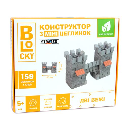 Конструктор из мини-кирпичиков Strateg Blocky Две башни, 14.5*12*4 см, от 5 лет, 159 кирпичиков + клей (31021)
