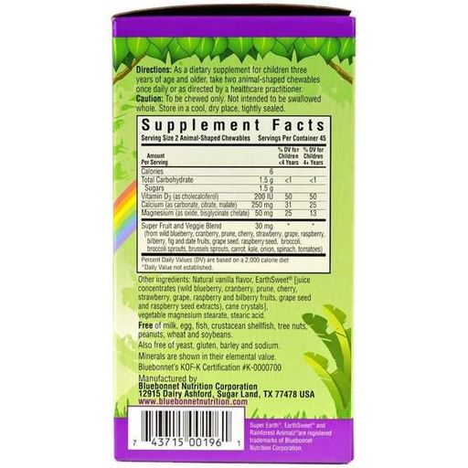 Микроэлемент Кальций Bluebonnet Nutrition Rainforest Animalz Calcium Magnesium And Vitamin D3 90 Chewables Natural Vanilla Frosting Flavor BLB0196 (871898)