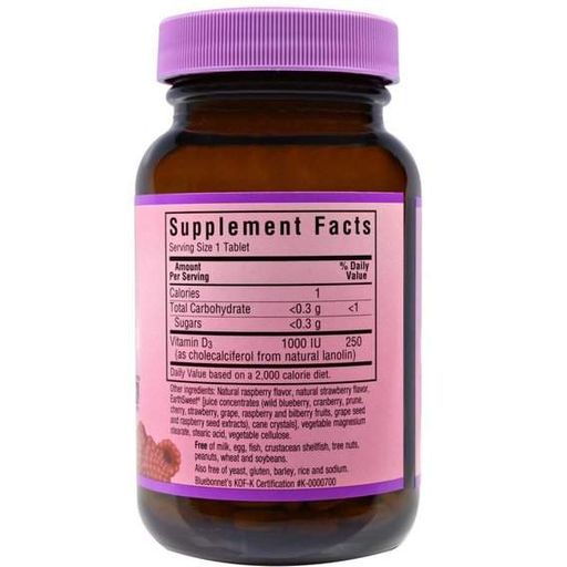Вітамін D Bluebonnet Nutrition Earth Sweet Chewables Vitamin D3 1000IU 90 Chewable Tabs Raspberry (871919)