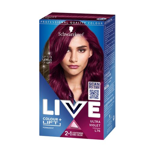 Стойкая крем-краска для волос Schwarzkopf LIVE Colour+Lift, L76 Ultra Violet, 142.5 мл