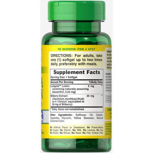 Комплекс для профилактики зрения Puritan's Pride Herbavision with Lutein and Bilberry 6 mg 60 Softgels (875102)