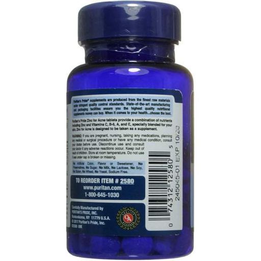 Микроэлемент Цинк Puritan's Pride Zinc for Acne 100 Tabs (875176)