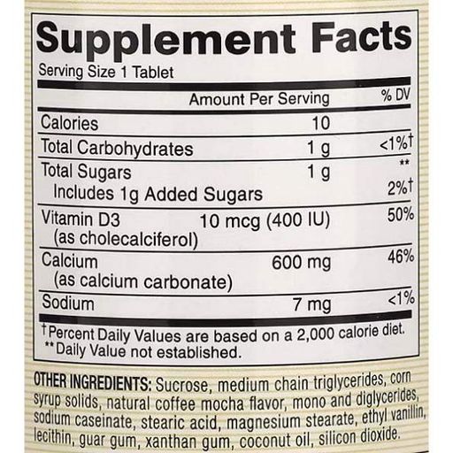 Мікроелемент Кальцій Mason Natural Calcium 600 mg Plus Vitamin D3 100 Chewables Cafe Mocha (875205)