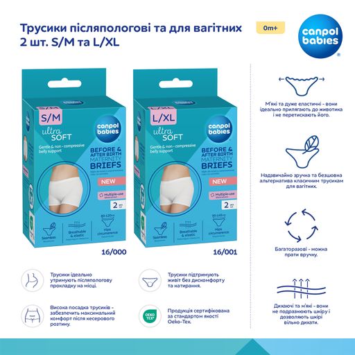 Трусы послеродовые и для беременных Canpol Babies Ultra Soft многоразовые, размер S/M, 2 шт (16/000)