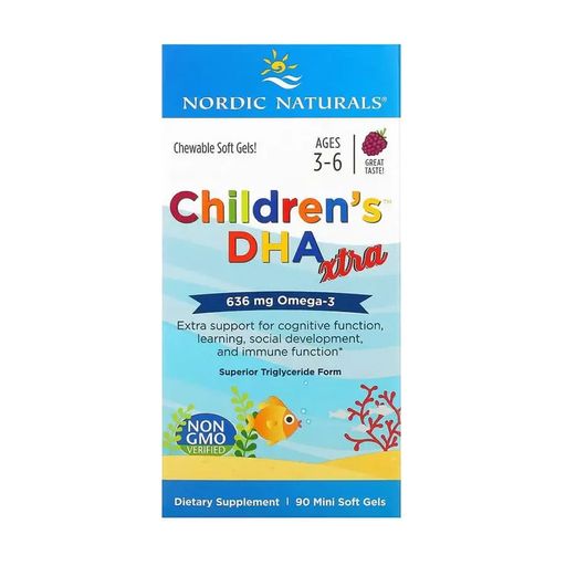 Рыбий жир (ДГК) для детей 3-6 лет Nordic Naturals Children's DHA Xtra 636 мг, со вкусом ягод, 90 мини гелевых капсул