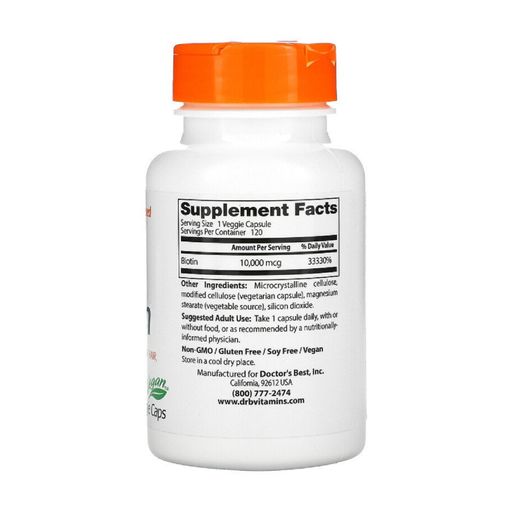 Біотин Doctor's Best Biotin 10000 мкг, 120 капсул