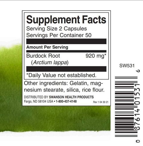 Корень лопуха Swanson Burdock Root 460 mg 100 Caps (876466)