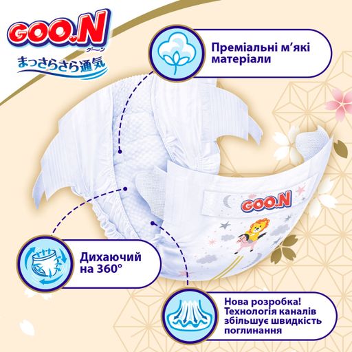 Підгузки Goo.N Premium Soft розмір S (3-6 кг), 2*70 шт