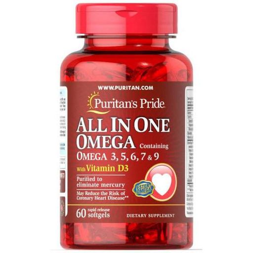 Омега 3-6-9 Puritan's Pride All In One Omega 3, 5, 6, 7 & 9 with Vitamin D3 60 Softgels (879509)