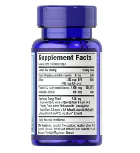 Витамин Б12 Puritan's Pride Vitamin B-12 2500 mcg Sublingual with Folate, B6, Biotin 60 Microlozenges (879674)