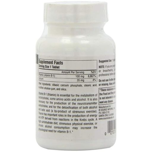 Тіамін Source Naturals Vitamine B-1, Thiamin 100 mg 100 Tabs (879692)