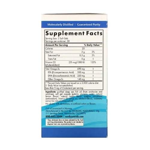 Омега 3 Nordic Naturals Omega-3D 1000 mg 60 Soft Gels Great Lemon taste (881006)