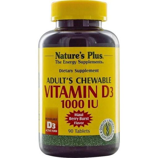 Вітамін D Nature's Plus Adult's Chewable Vitamin D3 1000UI 90 Tabs Maui Berry Burst Flavor NTP1044 (881153)