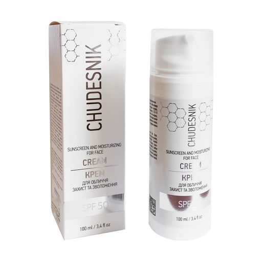 Солнцезащитный крем для лица chudesnik Sunscreen And Moisturising For Face Cream, SPF 50, Защита и увлажнение, 100 мл