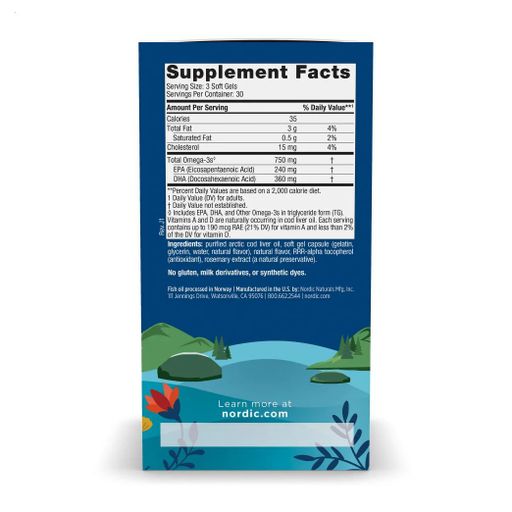 Рыбий жир из печени трески Nordic Naturals Arctic Cod Liver Oil со вкусом лимона, 750 мг, 90 гелевых капсул