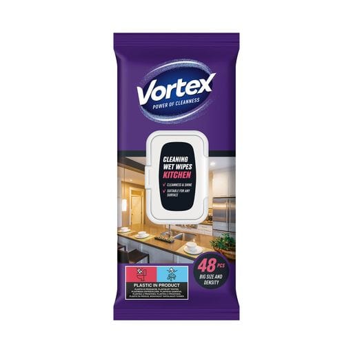 Салфетки хозяйственные влажные для кухни Vortex с клапаном, 48 шт