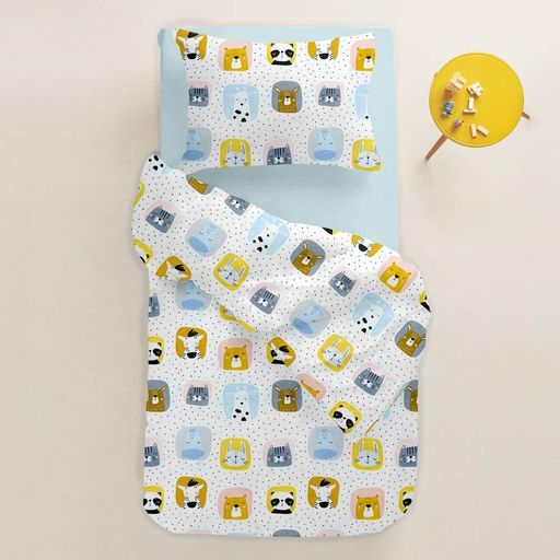 Підліткова постільна білизна з простирадлом на резинці LIGHT BLUE ANIMALS COSAS (4822052078716) (892252)