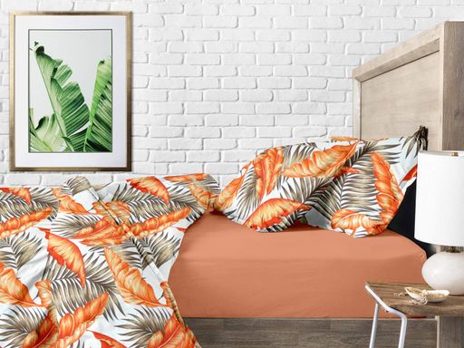 Двоспальна постільна білизна з простирадлом на резинці ORANGE PALMS CS3 COSAS (4822052098363) (892891)