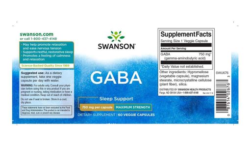 Аминокомплекс Swanson GABA Maximum Strength 750 mg 60 Veg Caps (902890)