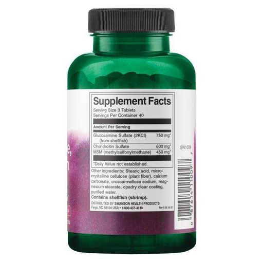 Препарат для суглобів та зв'зок Swanson Glucosamine, Chondroitin & MSM Highest Strength 3-in-1 Formula 120 Tabs (911528)