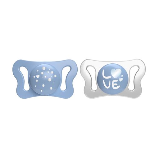 Пустышка Chicco PhysioForma Micro силиконовая, от 0 до 2 месяцев, голубая, 2 шт (75126.21)