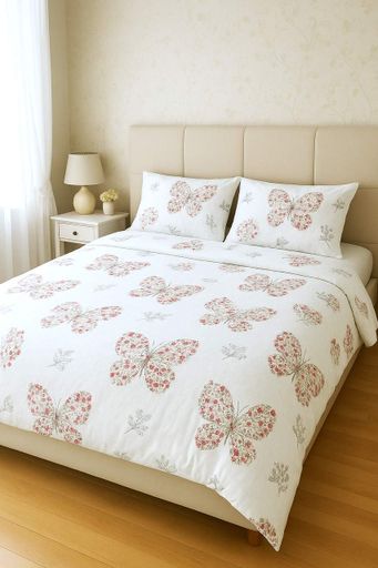 Комплект постільної білизни Ecotton полуторний 150х215 см теплий із фланелі Butterfly білий (922778)