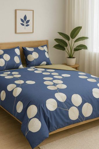 Комплект постельного белья Ecotton полуторный 150х215 см Листья синий (21210АВ) (922839)