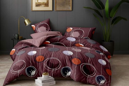 Комплект постільної білизни Ecotton Євро 210х220 см Кулі бордовий (922850)