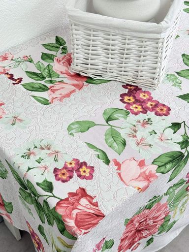 Скатерть Ecotton 150х200 см хлопковая из рогожки розовая 29033/2 Летний букет (922957)