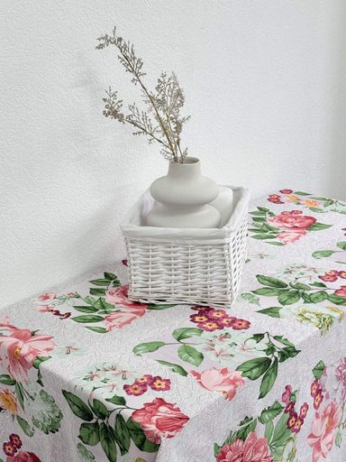 Скатертина Ecotton 150х240 см бавовняна з рогожки рожева 29033/2 Літній букет (922958)