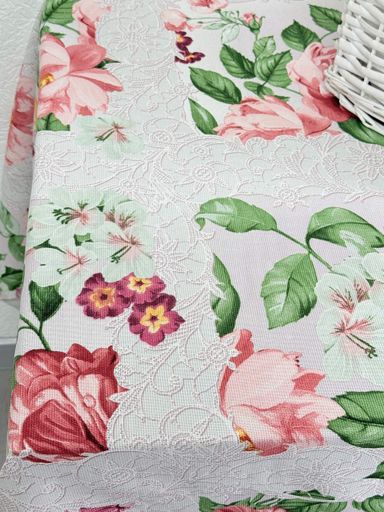 Скатертина Ecotton 150х240 см бавовняна з рогожки рожева 29033/2 Літній букет (922958)