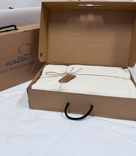 Покривало Ecotton Pique 240х230 см натуральне бежевий Beige в крафтовій подарунковій коробці (924894)