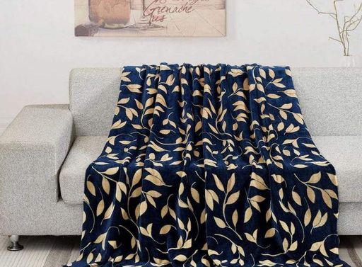 Плед Ecotton 200х220 см из микрофибры Well Soft Листья золотые синий (925052)