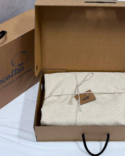 Покривало Ecotton Pique 240х230 см натуральне молочний Natural в крафтовій подарунковій коробці (925129)