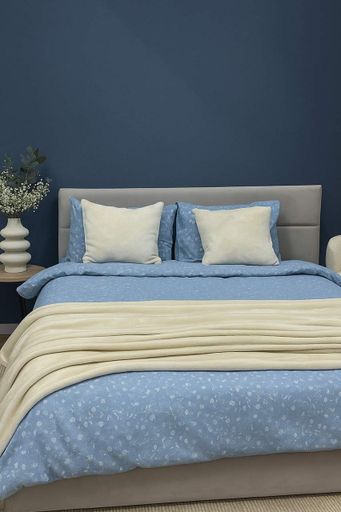 Комплект постельного белья Ecotton двуспальный 180х215 см тёплый из фланели голубой с цветочками (250958) (925256)