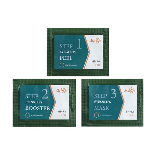 Наповнювальний пілінговий набір для губ та очей MyIDi Eyes & Lips Peeling Set Ніжність троянди (пілінг, 3*5 мл + бустер, 3*5 мл + маска, 3*5 мл)