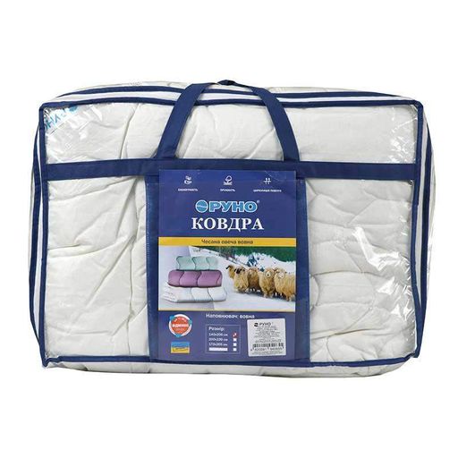 Ковдра Руно Elite вовняна тик тепла біла полуторна 140x205 см 450 гр/м2 (100001601) (929221)