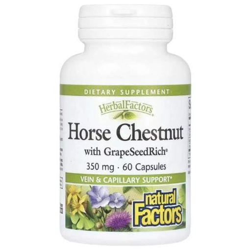 Экстракт конского каштана Natural Factors Herbal Factors Horse Chestnut with GrapeSeedRich 350 mg 60 Caps (929295)