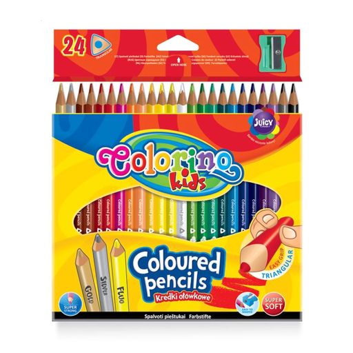 Набор треугольных цветных карандашей Colorino Kids с точилкой, 24 цвета, от 3 лет (57462PTR)