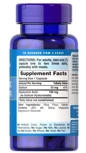 Гіалуронова кислота Puritan's Pride Hyaluronic Acid 100 mg 120 Caps (932307)