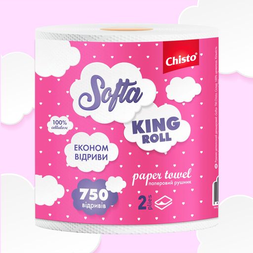 Бумажные полотенца Chisto Softa Big Roll на гильзе, 2х-слойные, 750 отрывов, 1 рулон
