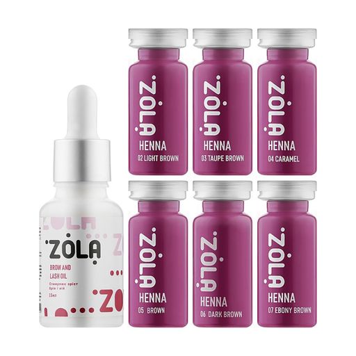 Набор для покраски бровей Zola Henna Brow Box (хна, 6*10 г + масло, 15 мл)
