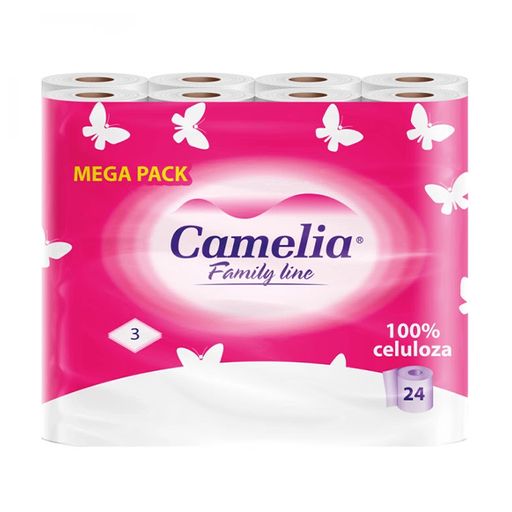 Туалетная бумага Camelia белая, 3-слойная, 91 отрыв, 24 рулона
