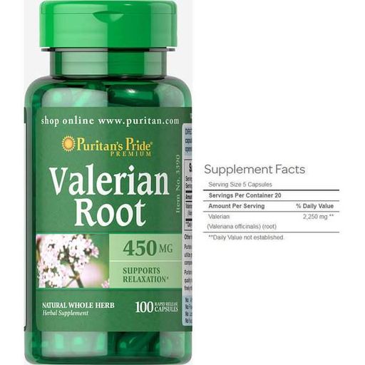 Комплекс для профилактики нервной системы Puritan's Pride Valerian Root 450 mg 100 Caps (945996)