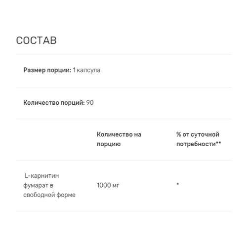 Карнитин Puritan's Pride L-Carnitine Fumarate 1000 mg 90 Caplets (946076)