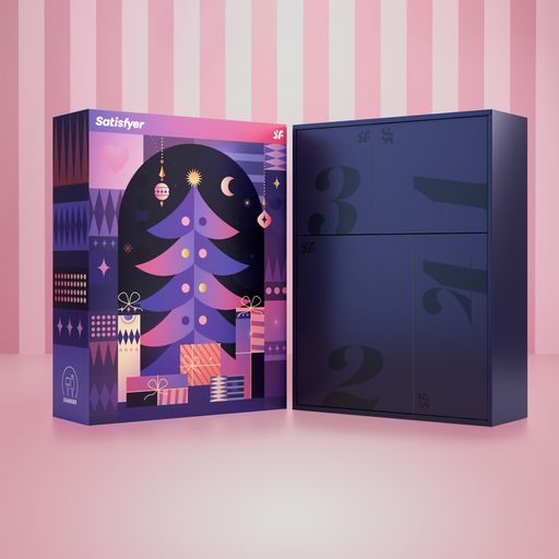 Адвент-календар для пар Satisfyer Advent Box (вакуумний вібростимулятор, 1 шт + мастурбатор-яйце, 1 шт + панчохи з поясом, 1 шт + мішечок, 1 шт)