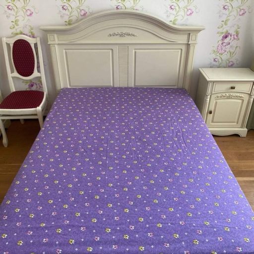 Простынь на резинке 160х200 фиолетовая с ромашками Бязь Голд Ananasko PR286 (949382)
