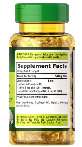 Чеснок Puritan's Pride Odorless Garlic 500 mg 250 Softgels (949503)